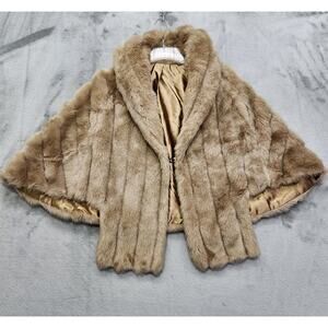 Vintage 70s Wiman Faux Fur Stole Womens One Size Tan Camel Satin Lined Shrug